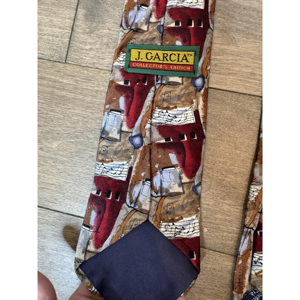 J. Garcia Collector's Edition Tie Necktie Mens Red Brown‎ Abstract Music Notes